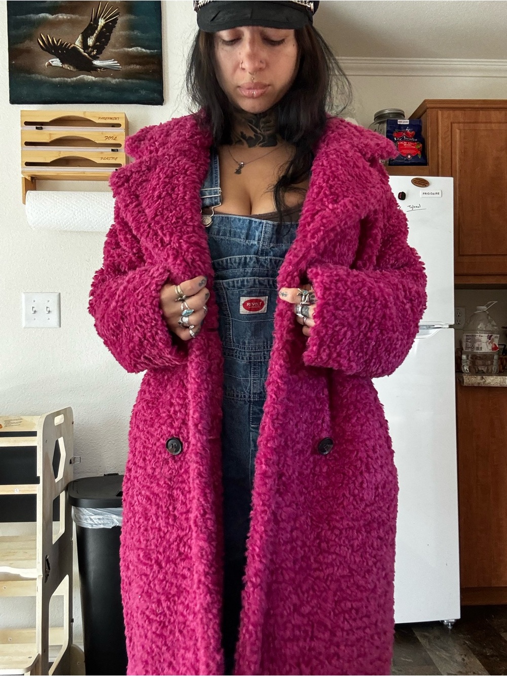 Funky retro Fuchsia Teddy Long Coat